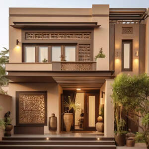 Современный дом теплого коричневого цвета