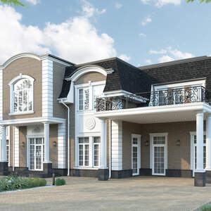 Светлый дом в классическом стиле с кованым балконом