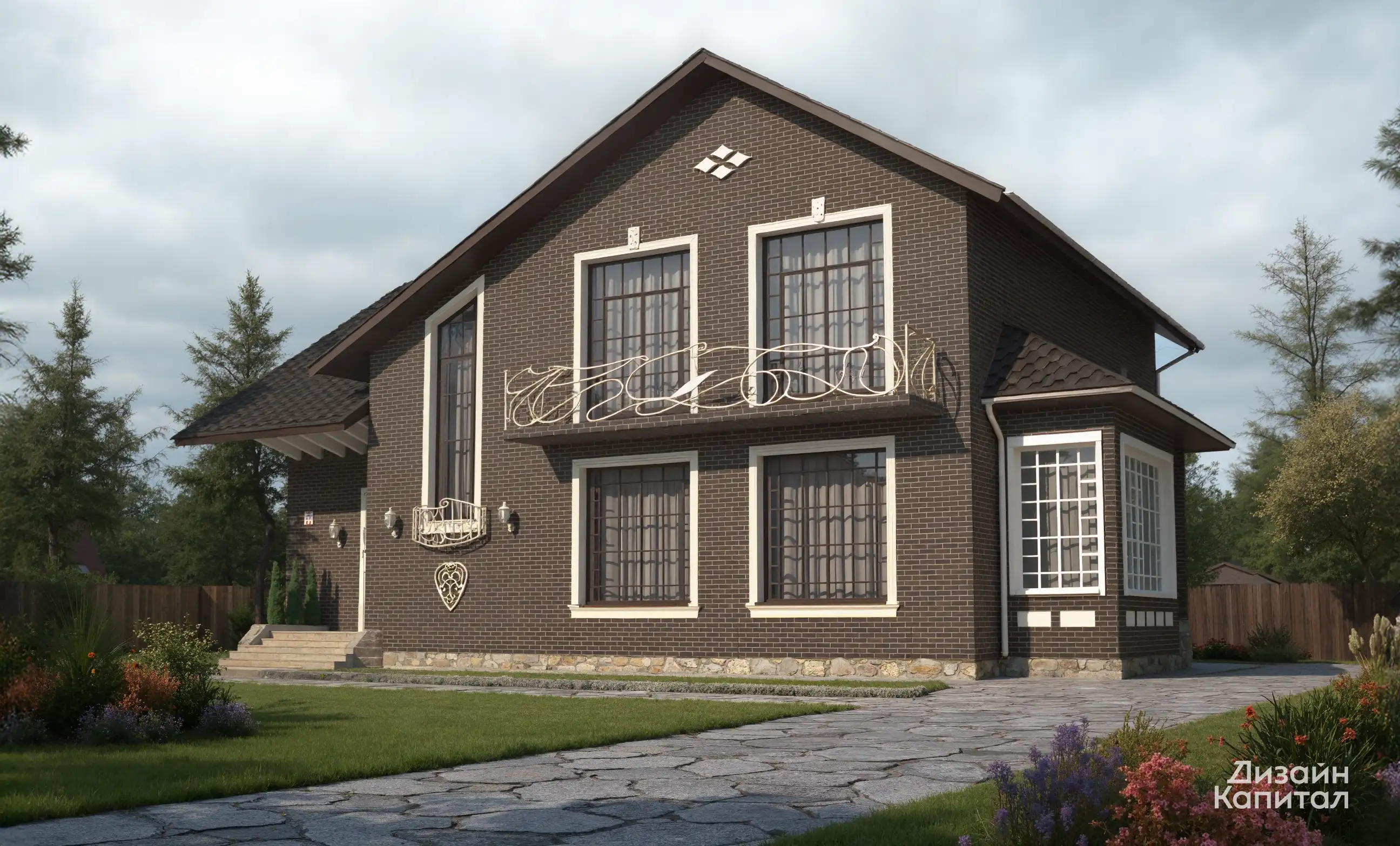 Фасад отделанный шоколадным кирпичом